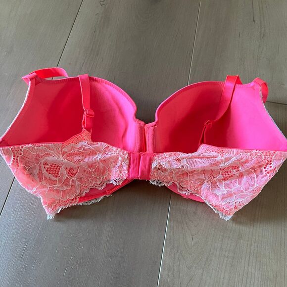 EUC Victorias Secret Lined Demi Bra SZ 36DDD Pink Lace Detail - Picture 4 of 5